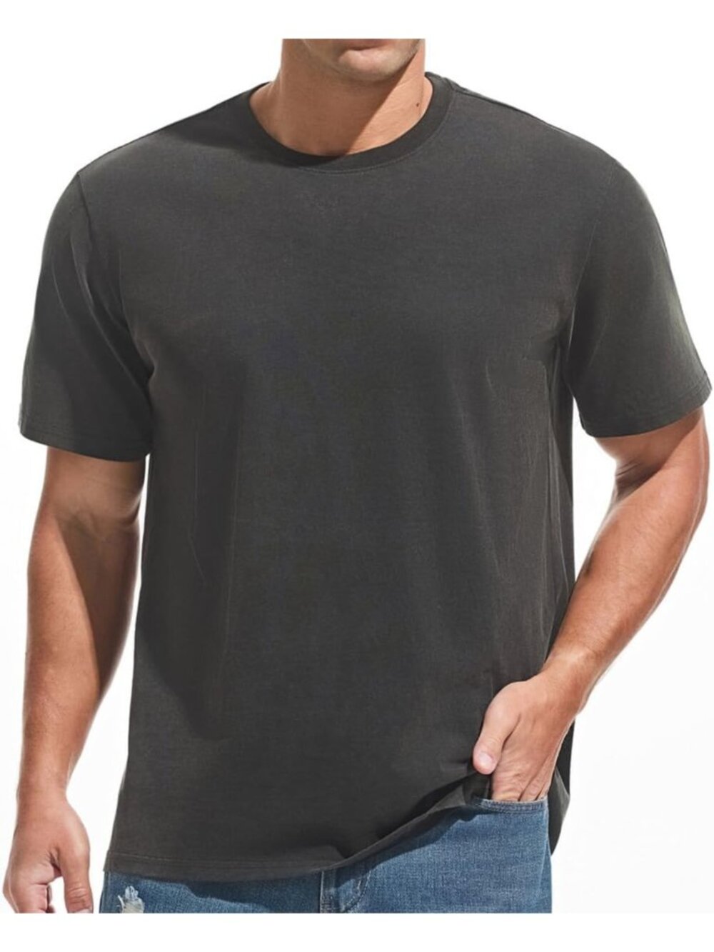 Men's Heavyweight Crew Neck 100% Cotton T-Shirt - Thick Distressed Wash Tee